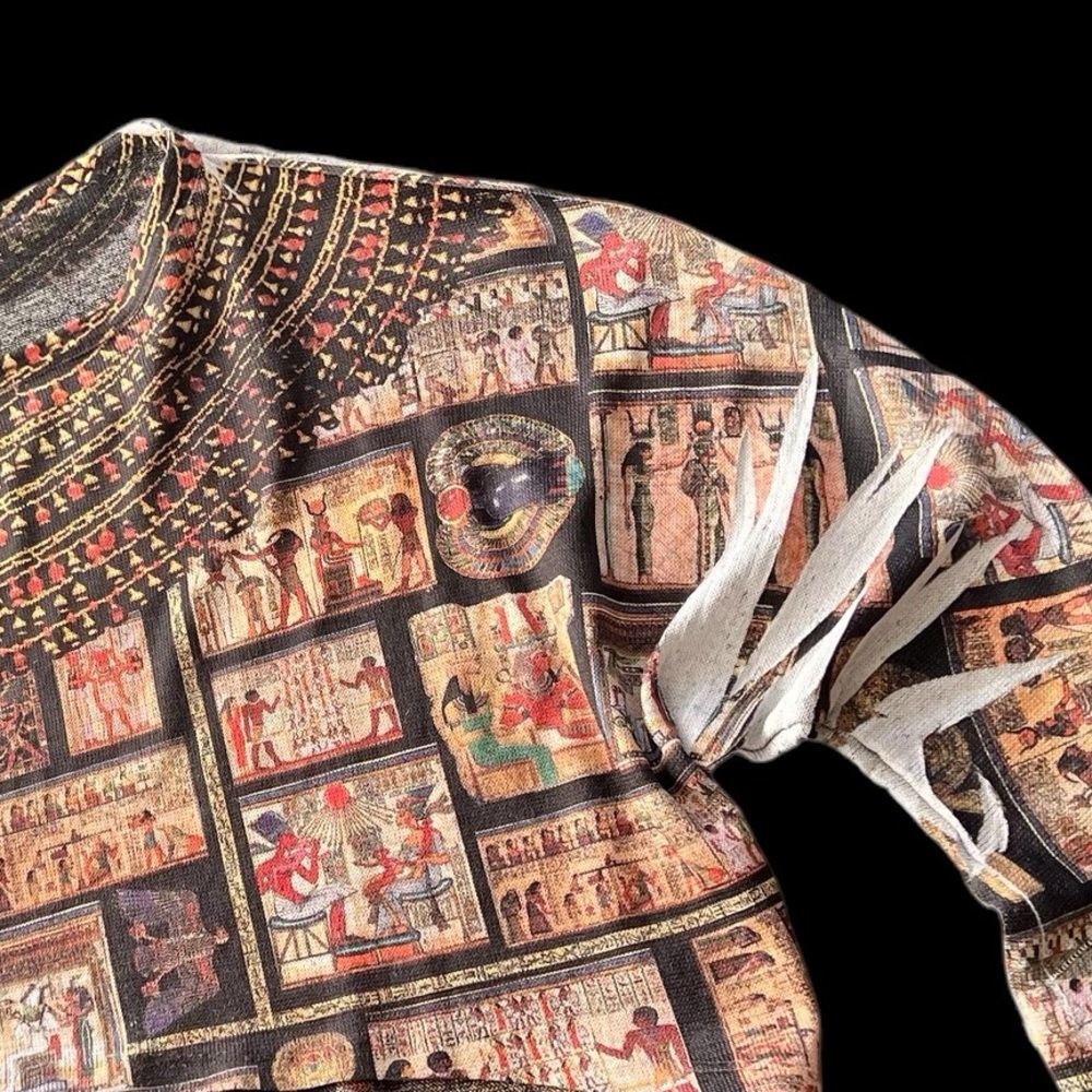 Blush Black/Brown/Beige/Mixed Egyptian Theme Artsy Print Knit Cropped Top - Picture 14 of 16